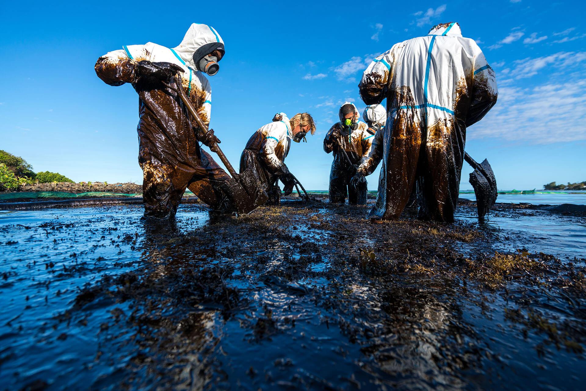 Oil spill clean up with HAZWOPER-certified workers